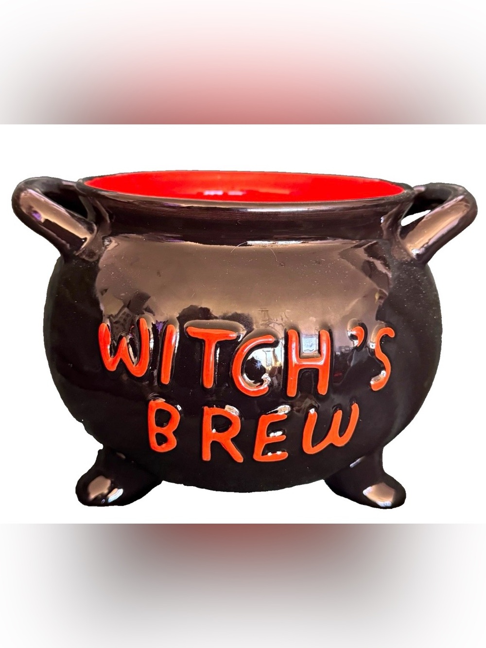 Ashland Halloween “Witch's Brew”Ceramic Witch Cauldron Black/Orange NEW 7x9 in